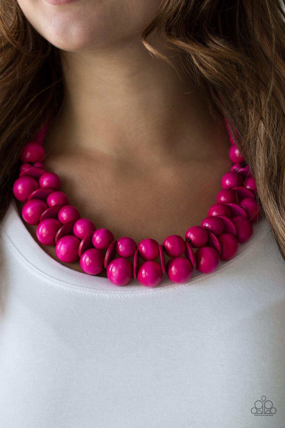Caribbean Cover Girl Pink Wood Necklace - Paparazzi Accessories-CarasShop.com - $5 Jewelry by Cara Jewels