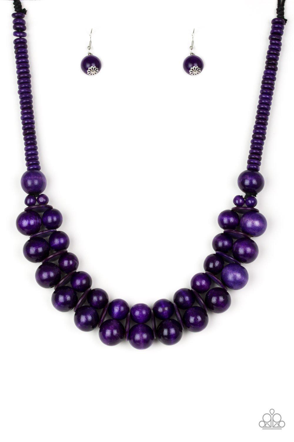 Caribbean Cover Girl Purple Wood Necklace - Paparazzi Accessories-CarasShop.com - $5 Jewelry by Cara Jewels