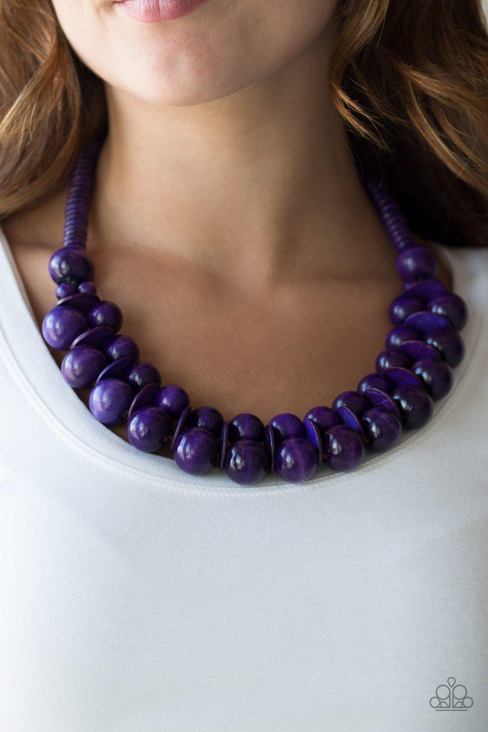 Caribbean Cover Girl Purple Wood Necklace - Paparazzi Accessories-CarasShop.com - $5 Jewelry by Cara Jewels