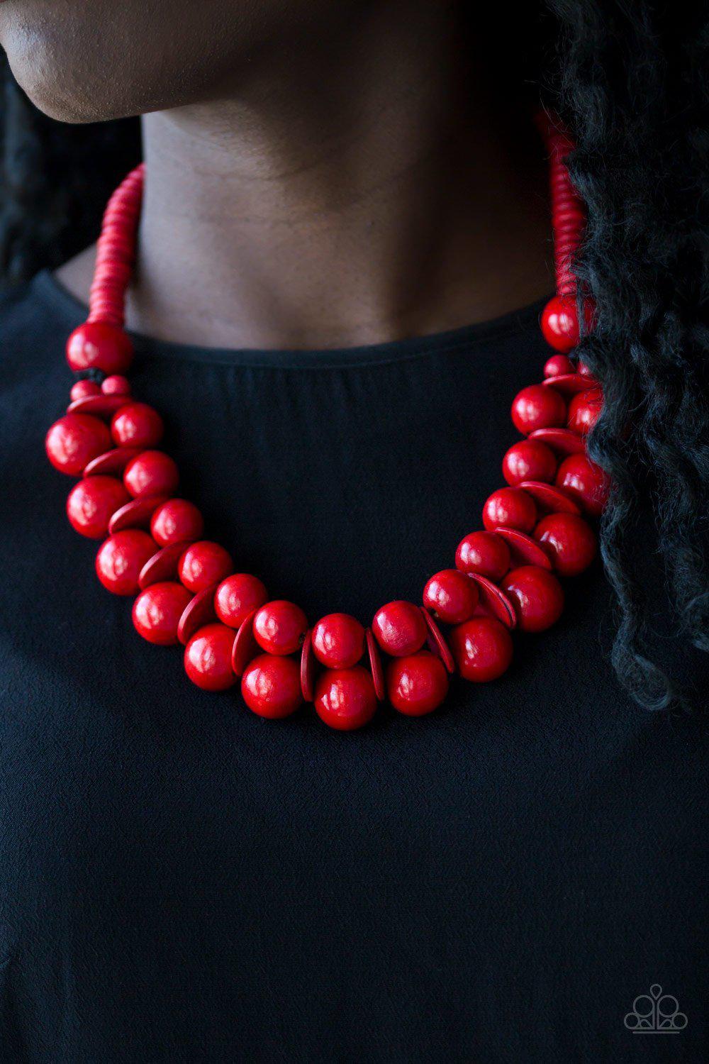 Caribbean Cover Girl Red Wood Necklace - Paparazzi Accessories-CarasShop.com - $5 Jewelry by Cara Jewels