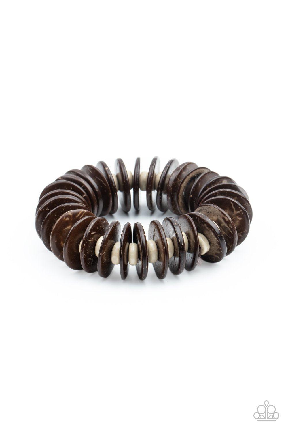 Caribbean Reefs Brown and White Wood Bracelet - Paparazzi Accessories- lightbox - CarasShop.com - $5 Jewelry by Cara Jewels
