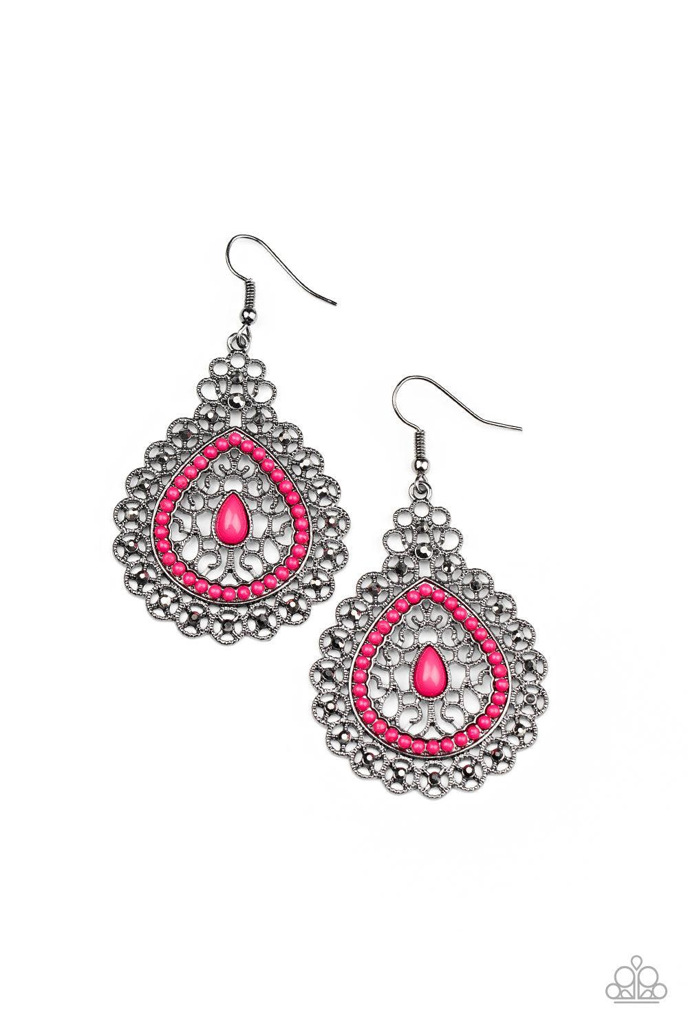 Carnival Courtesan Pink and Gunmetal Earrings - Paparazzi Accessories - lightbox -CarasShop.com - $5 Jewelry by Cara Jewels