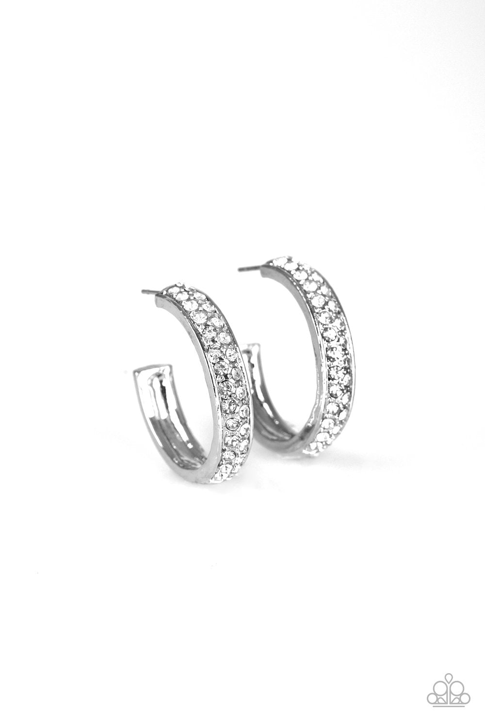 Cash Flow White Rhinestone Hoop Earrings - Paparazzi Accessories-CarasShop.com - $5 Jewelry by Cara Jewels
