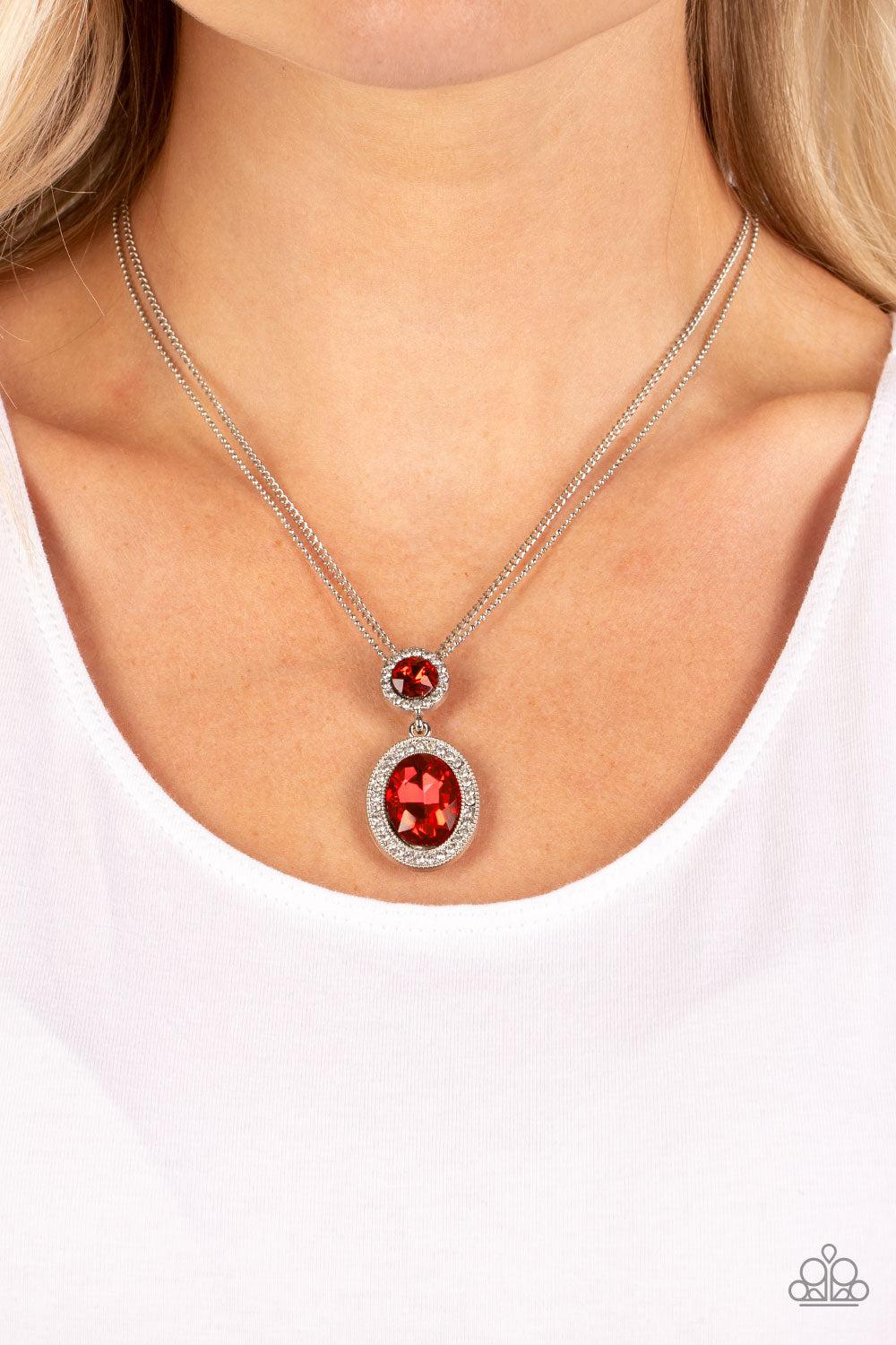 Castle Diamonds Red Rhinestone Necklace - Paparazzi Accessories-on model - CarasShop.com - $5 Jewelry by Cara Jewels