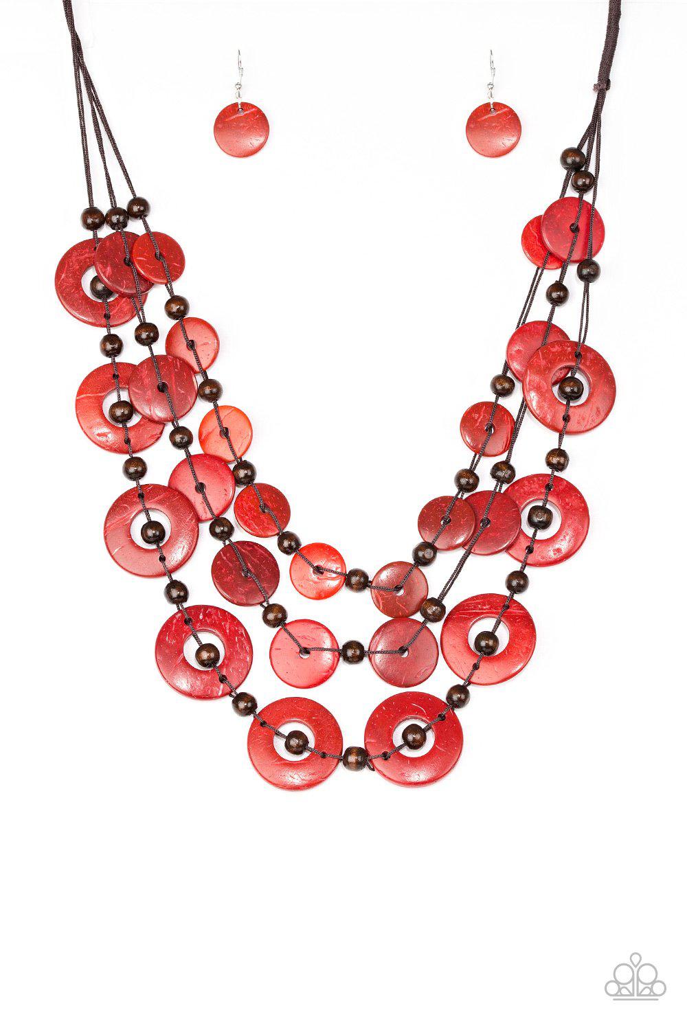 Catalina Coastin&#39; Red Wood Necklace - Paparazzi Accessories-CarasShop.com - $5 Jewelry by Cara Jewels