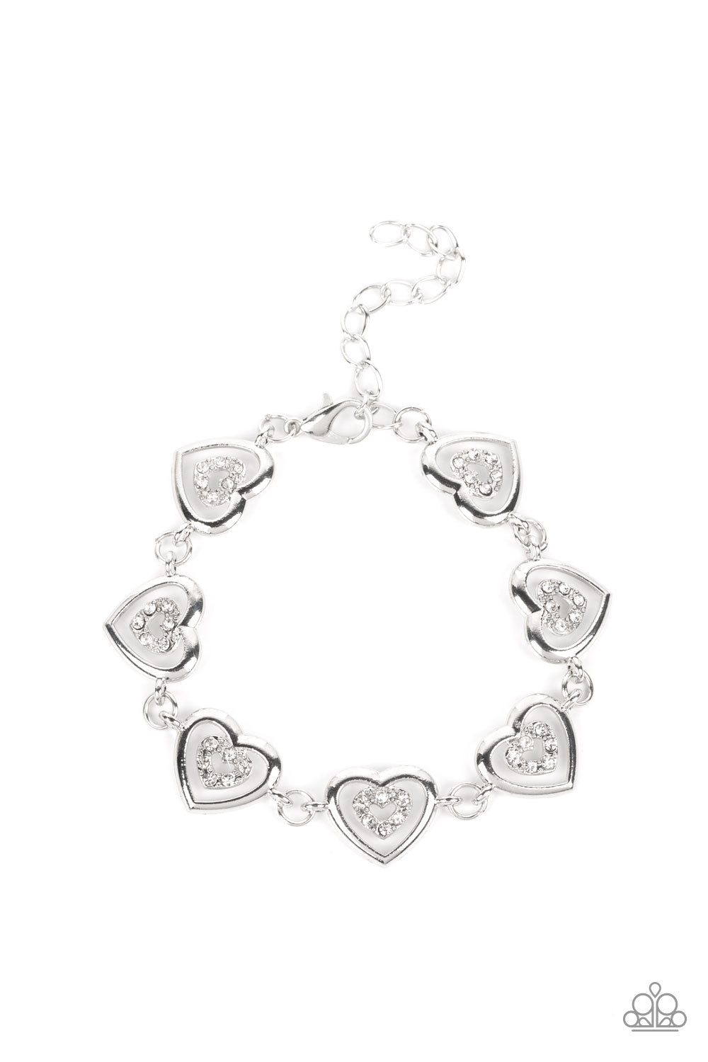 Catching Feelings White Heart Charm Bracelet - Paparazzi Accessories- lightbox - CarasShop.com - $5 Jewelry by Cara Jewels