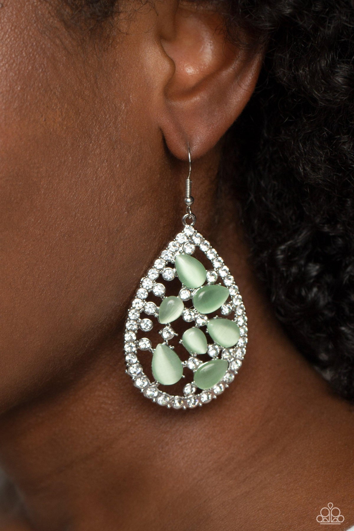 Cat&#39;s Eye Class Green Earrings - Paparazzi Accessories-on model - CarasShop.com - $5 Jewelry by Cara Jewels