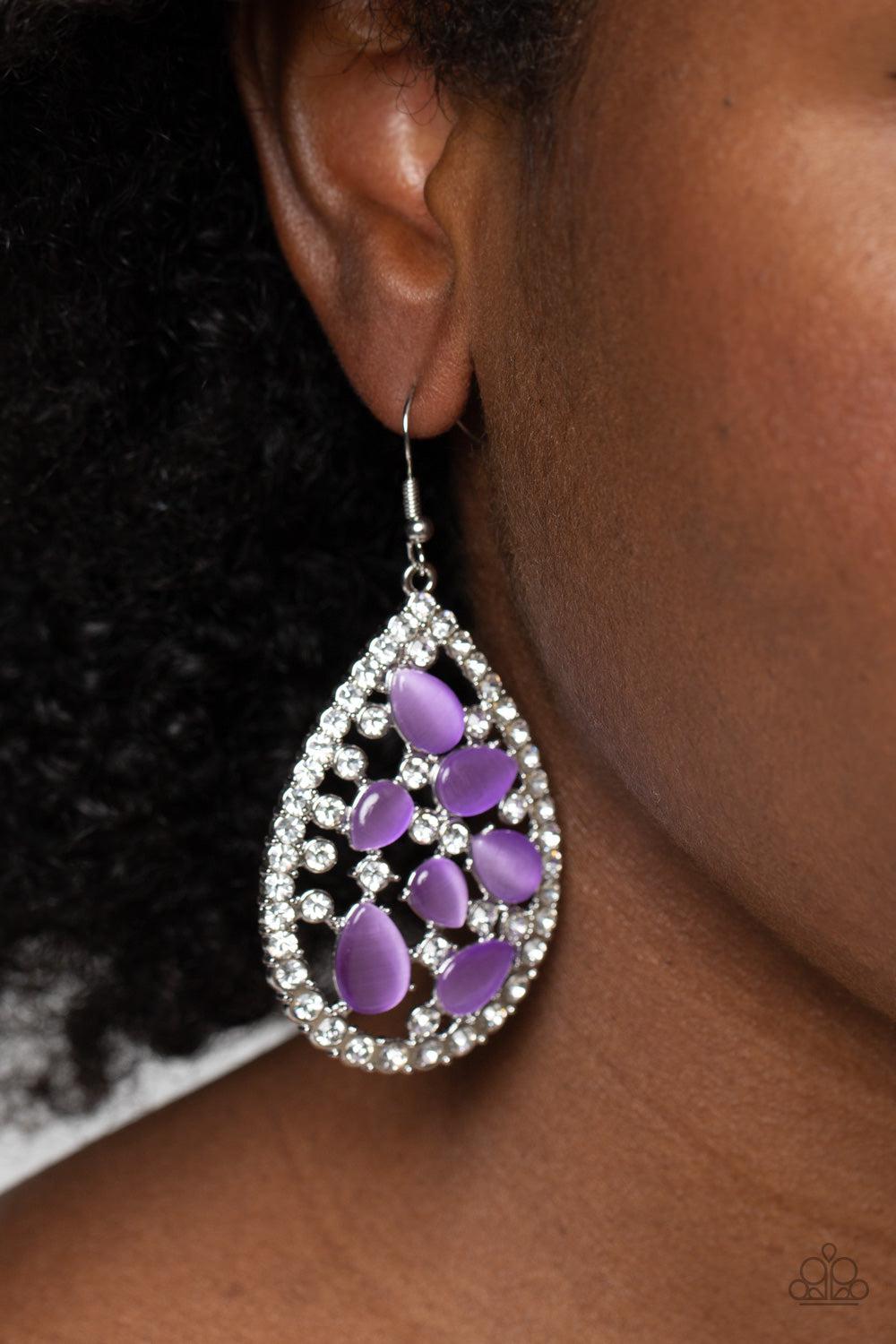Cats Eye Class Purple Earrings - Paparazzi Accessories-on model - CarasShop.com - $5 Jewelry by Cara Jewels