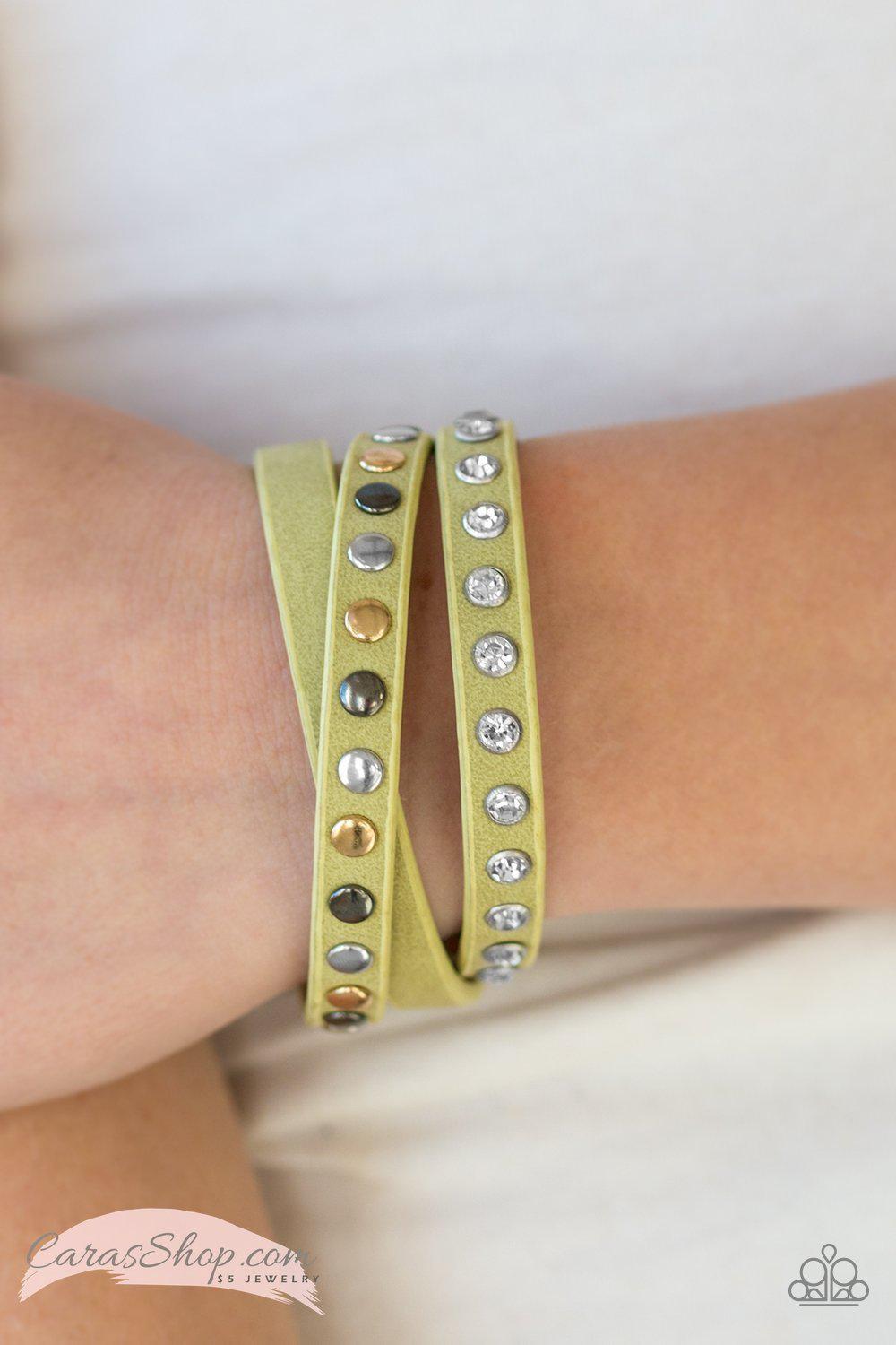Catwalk Casual Green Leather Wrap Snap Bracelet - Paparazzi Accessories-CarasShop.com - $5 Jewelry by Cara Jewels