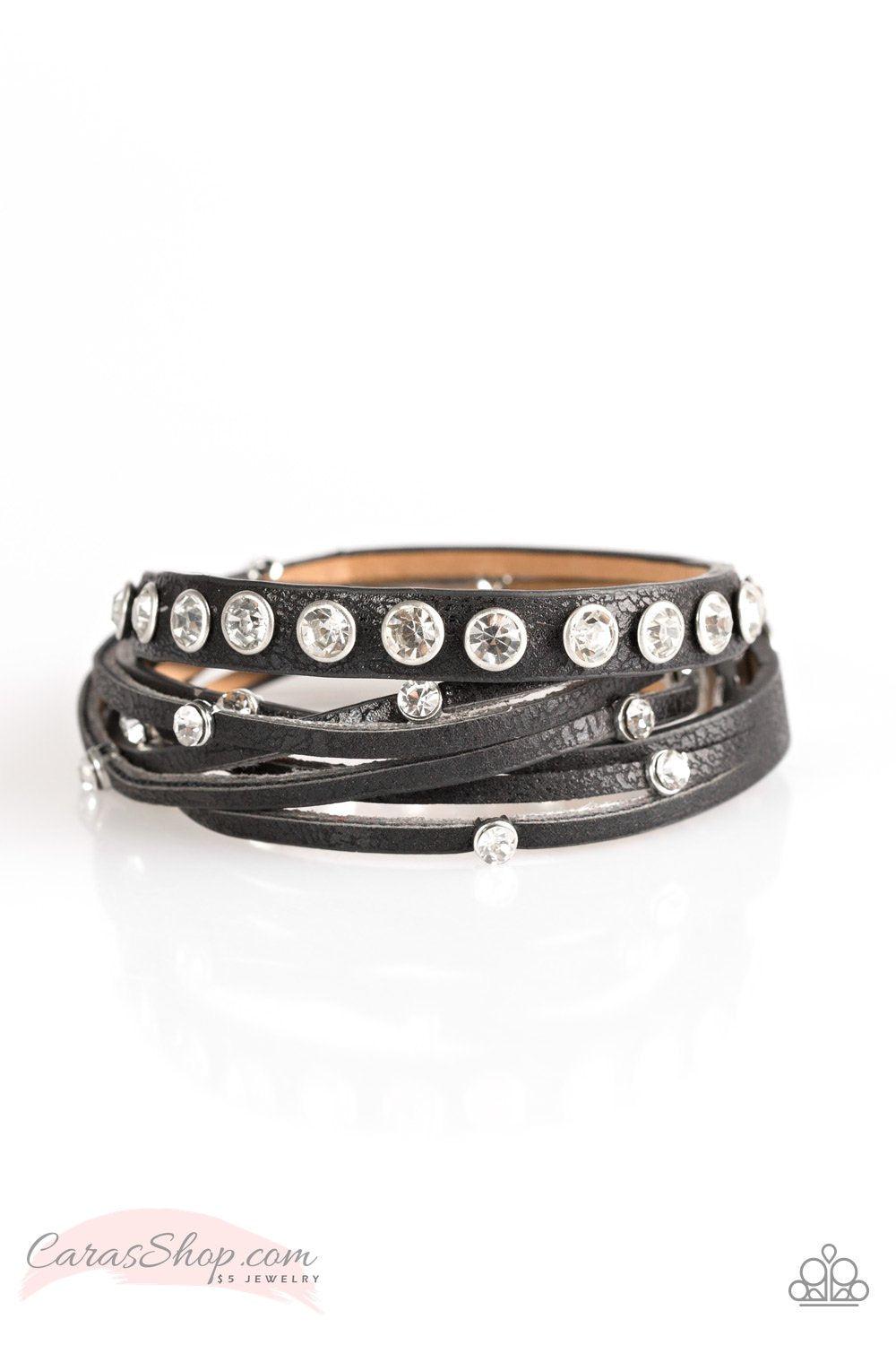 CATWALK It Off Black Leather Wrap Snap Bracelet - Paparazzi Accessories-CarasShop.com - $5 Jewelry by Cara Jewels