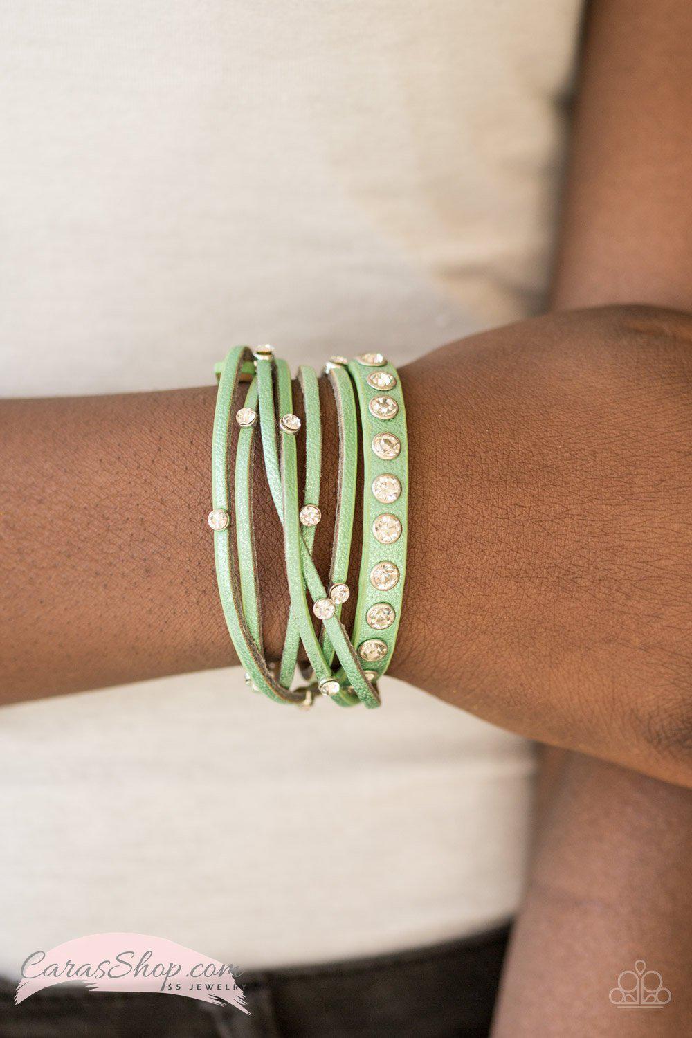 CATWALK It Off Metallic Green Wrap Snap Bracelet - Paparazzi Accessories-CarasShop.com - $5 Jewelry by Cara Jewels