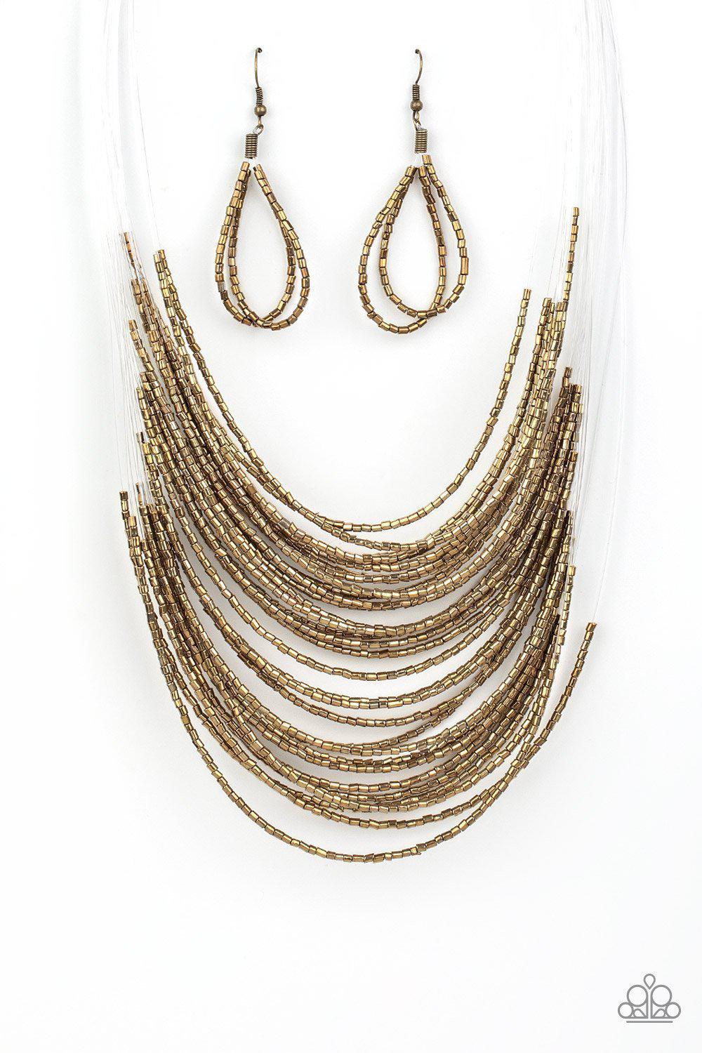 Catwalk Queen Brass Seed Bead Necklace - Paparazzi Accessories-CarasShop.com - $5 Jewelry by Cara Jewels