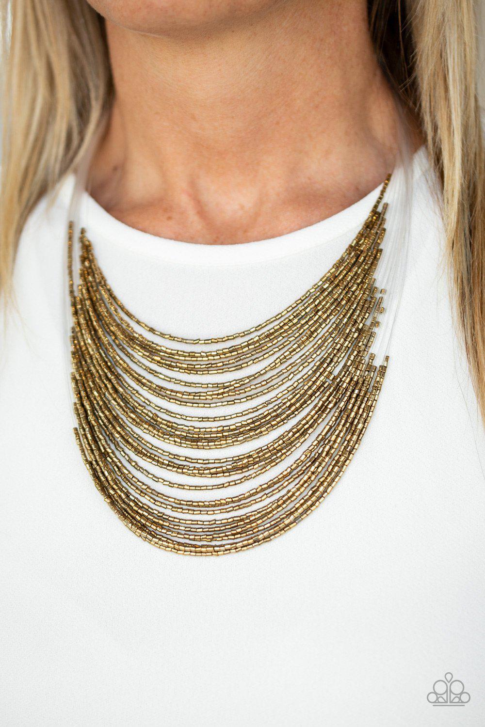 Catwalk Queen Brass Seed Bead Necklace - Paparazzi Accessories-CarasShop.com - $5 Jewelry by Cara Jewels