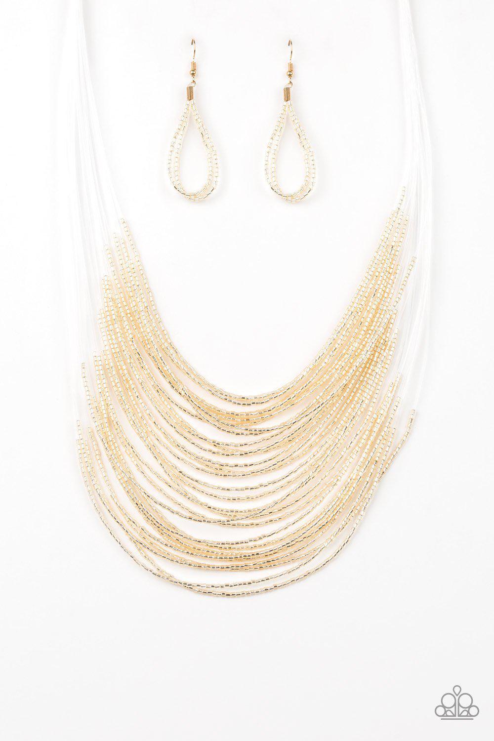 Catwalk Queen Gold Seed Bead Necklace - Paparazzi Accessories-CarasShop.com - $5 Jewelry by Cara Jewels