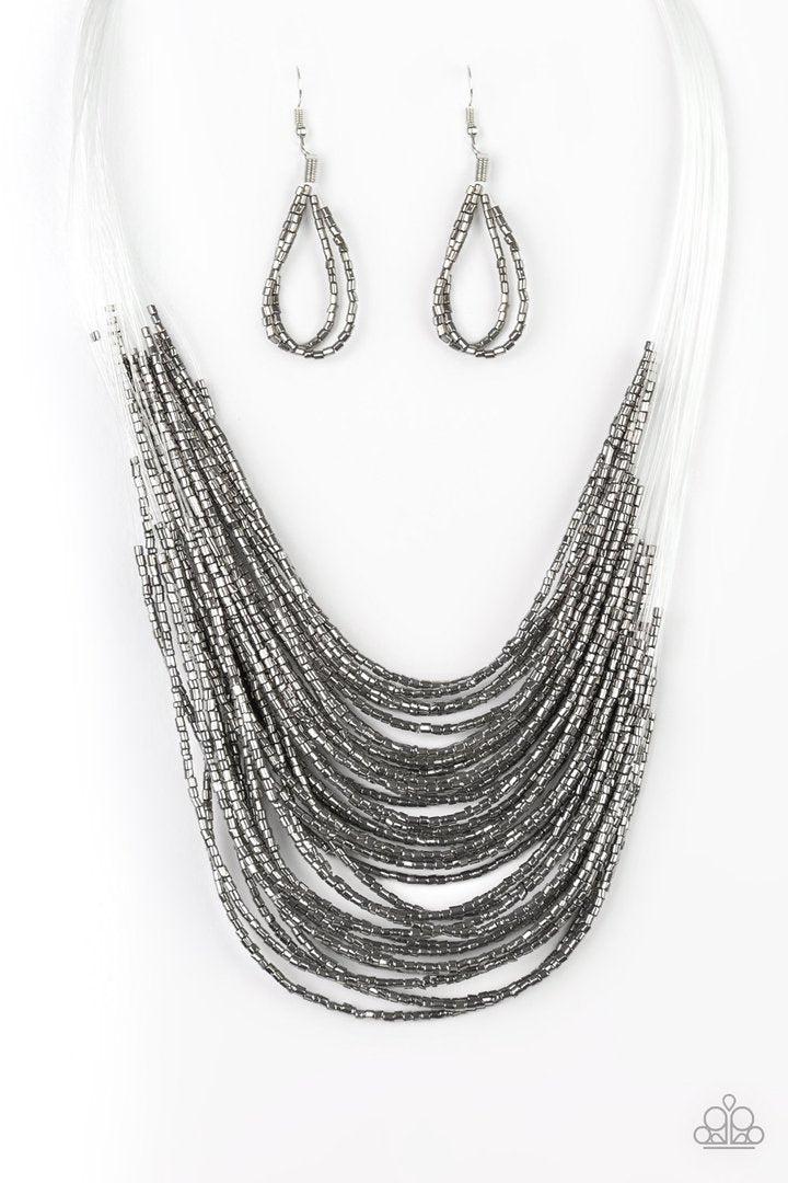 Catwalk Queen Gunmetal Black Seed Bead Necklace - Paparazzi Accessories - lightbox -CarasShop.com - $5 Jewelry by Cara Jewels