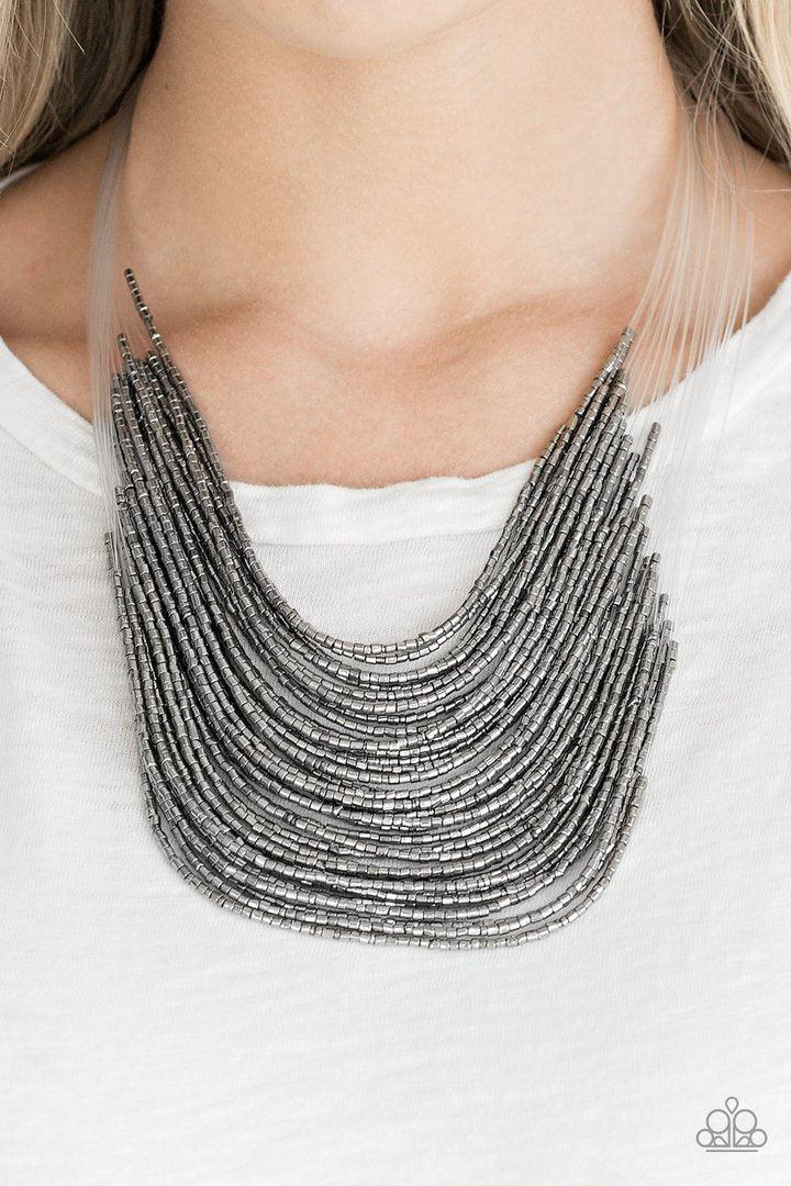 Catwalk Queen Gunmetal Black Seed Bead Necklace - Paparazzi Accessories - model -CarasShop.com - $5 Jewelry by Cara Jewels