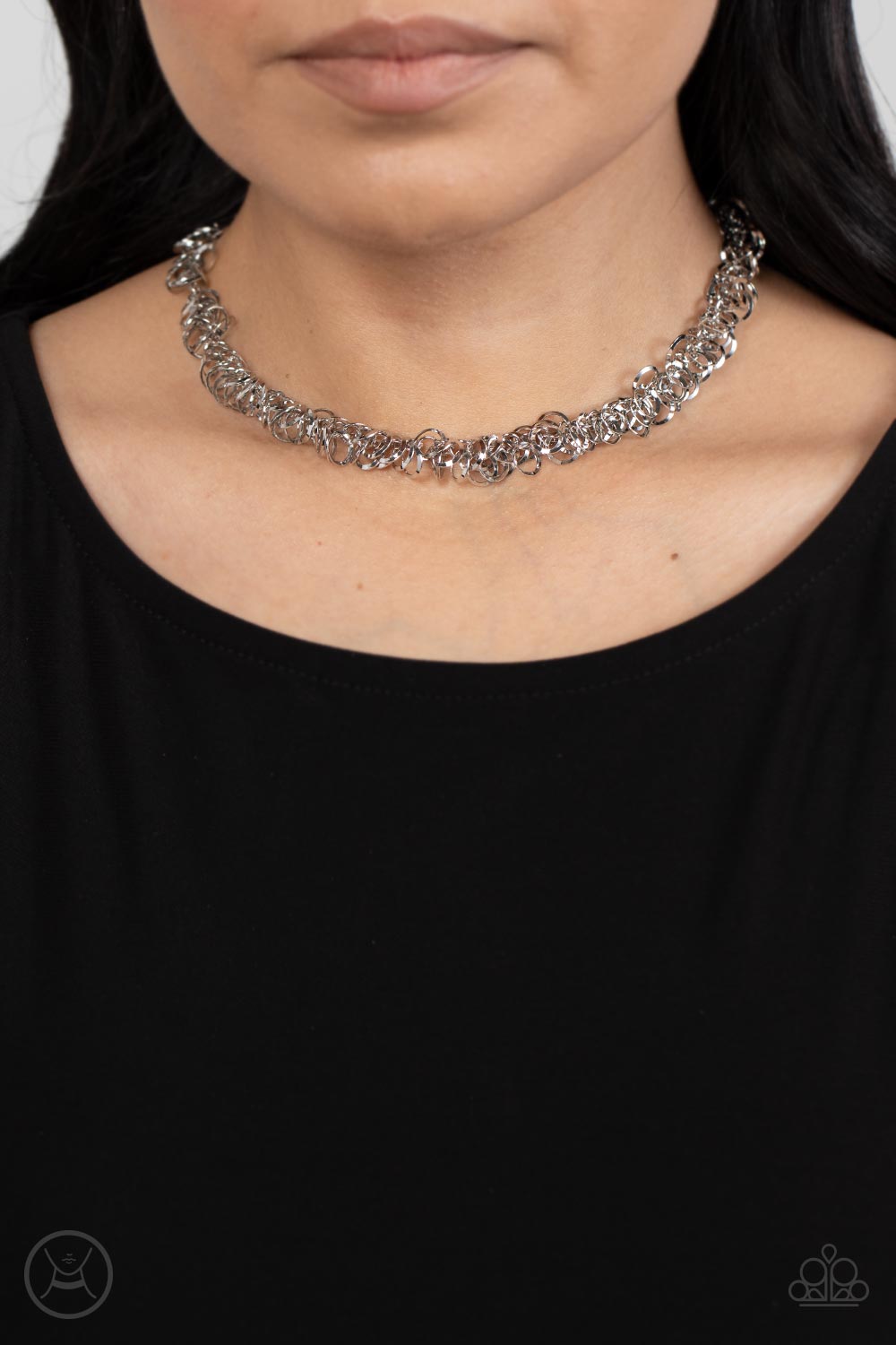Cause a Commotion Silver Choker Necklace - Paparazzi Accessories-on model - CarasShop.com - $5 Jewelry by Cara Jewels