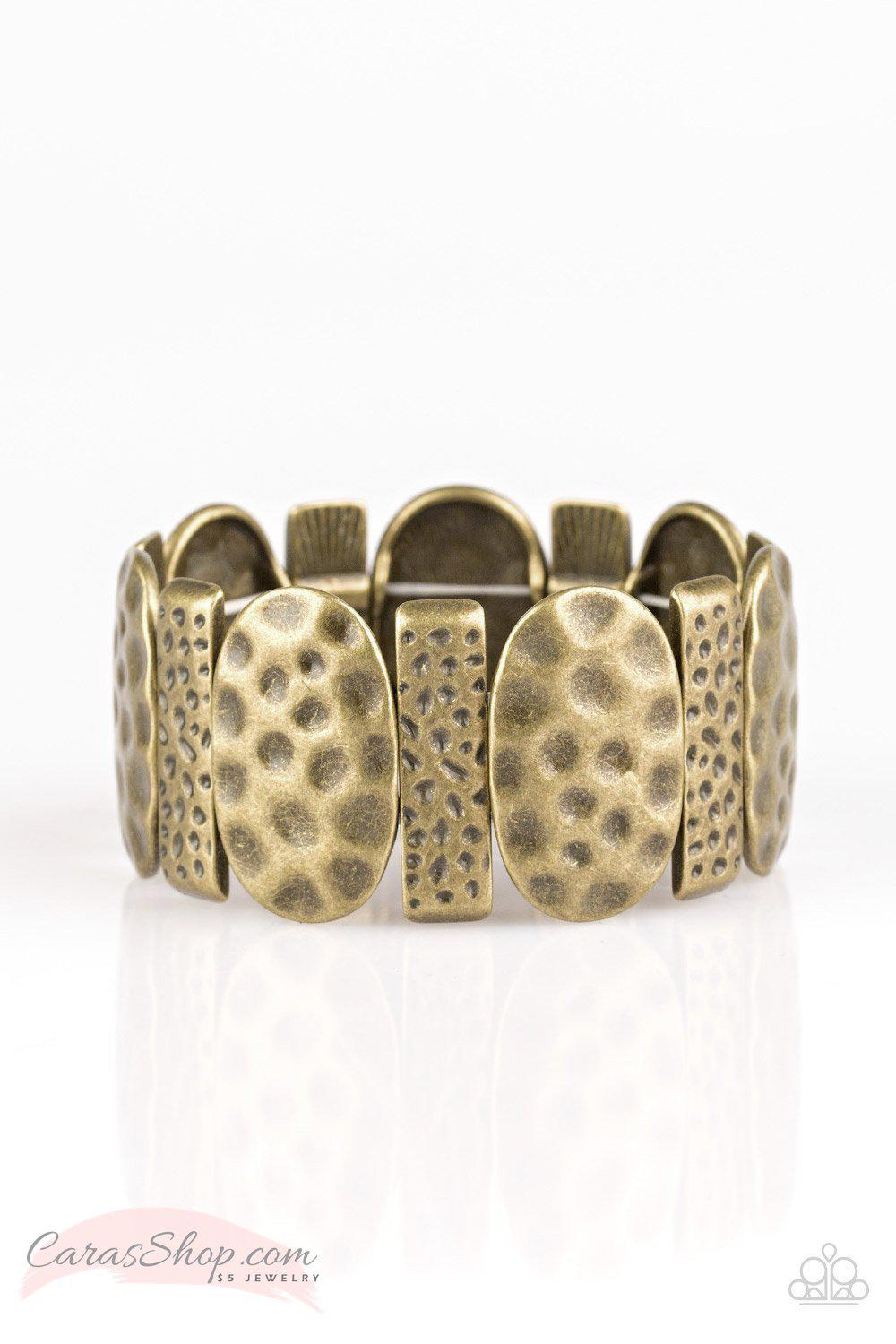 Cave Cache Hammered Brass Stretch Bracelet - Paparazzi Accessories-CarasShop.com - $5 Jewelry by Cara Jewels