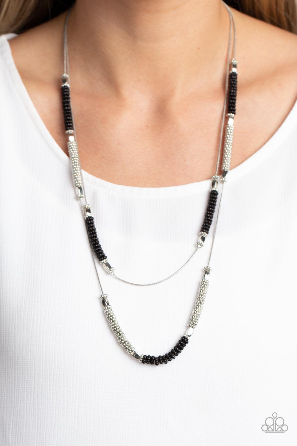 Caviar Chic Black &amp; Silver Necklace - Paparazzi Accessories-on model - CarasShop.com - $5 Jewelry by Cara Jewels