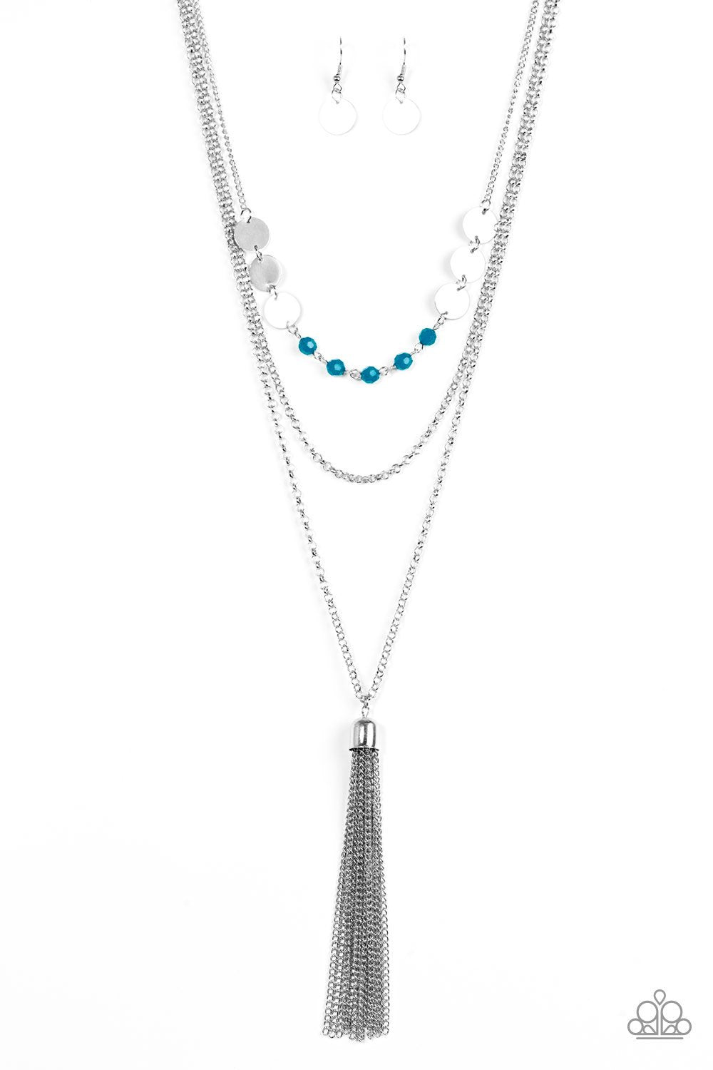 Celebration of Chic Blue and Silver Tassel Necklace - Paparazzi Accessories-CarasShop.com - $5 Jewelry by Cara Jewels