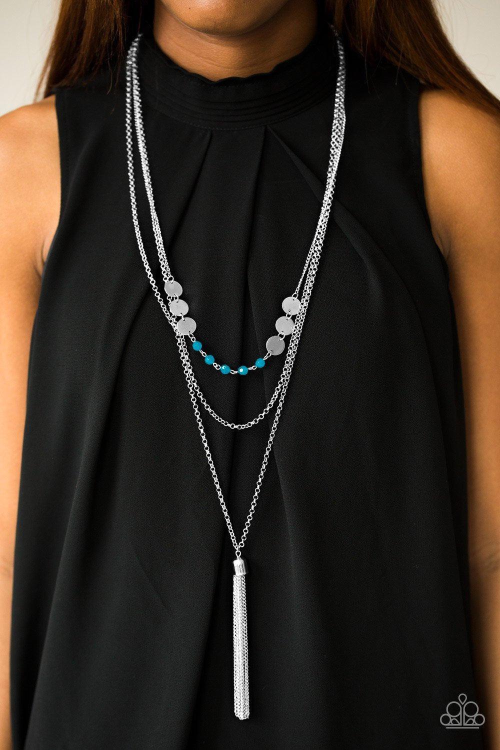 Celebration of Chic Blue and Silver Tassel Necklace - Paparazzi Accessories-CarasShop.com - $5 Jewelry by Cara Jewels