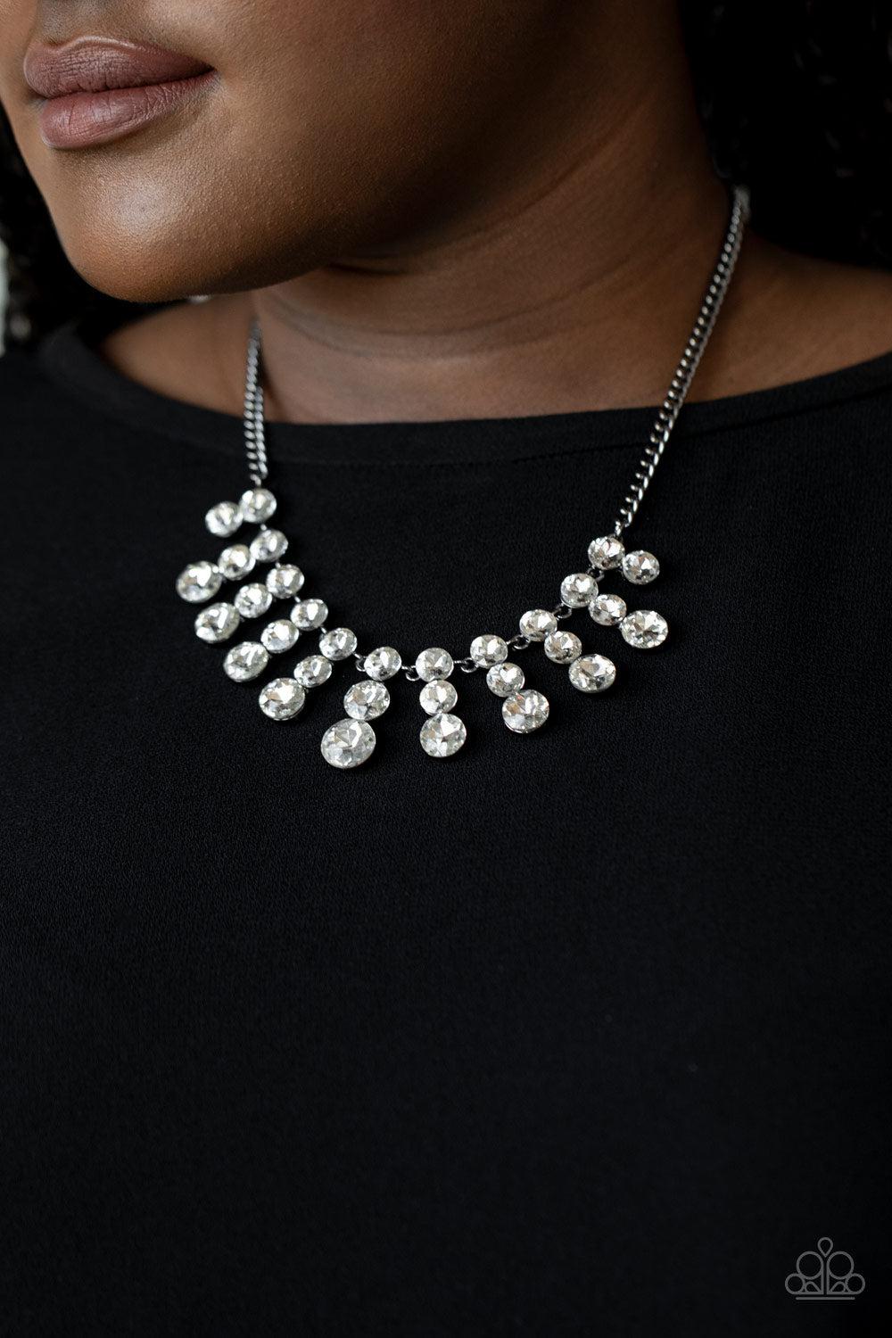 Celebrity Couture Gunmetal Black & White Rhinestone Necklace - Paparazzi Accessories- lightbox - CarasShop.com - $5 Jewelry by Cara Jewels