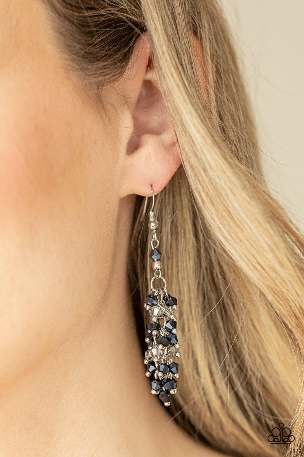 Celestial Chandeliers Blue Iridescent Earrings - Paparazzi Accessories- model - CarasShop.com - $5 Jewelry by Cara Jewels