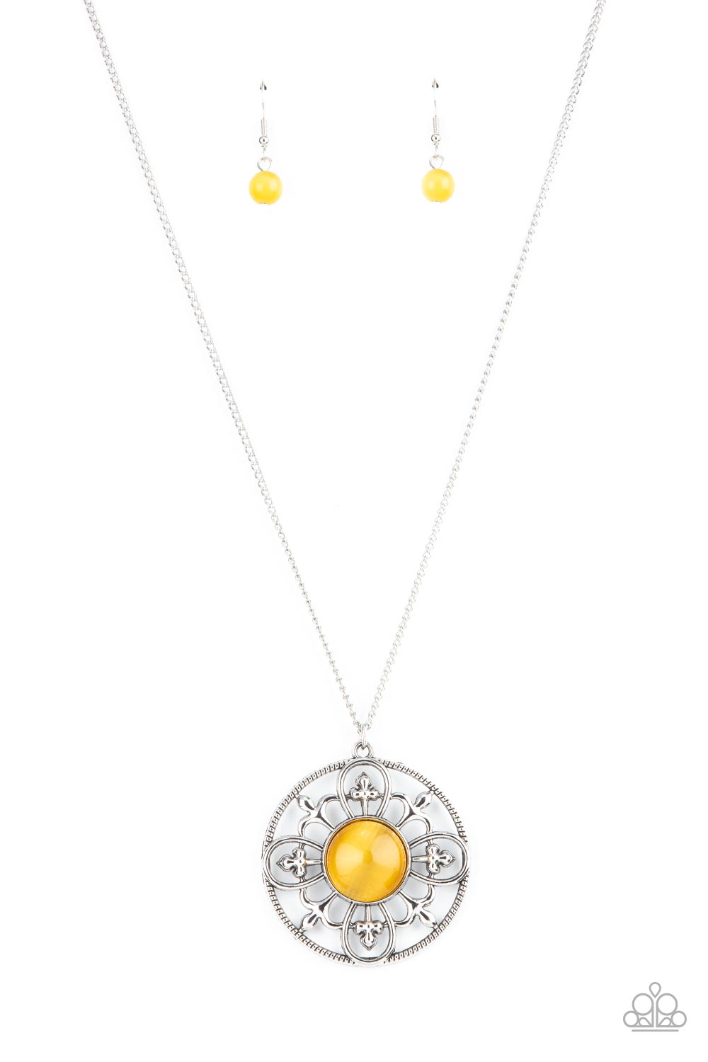 Celestial Compass Yellow Cat's Eye Stone Necklace - Paparazzi Accessories- lightbox - CarasShop.com - $5 Jewelry by Cara Jewels