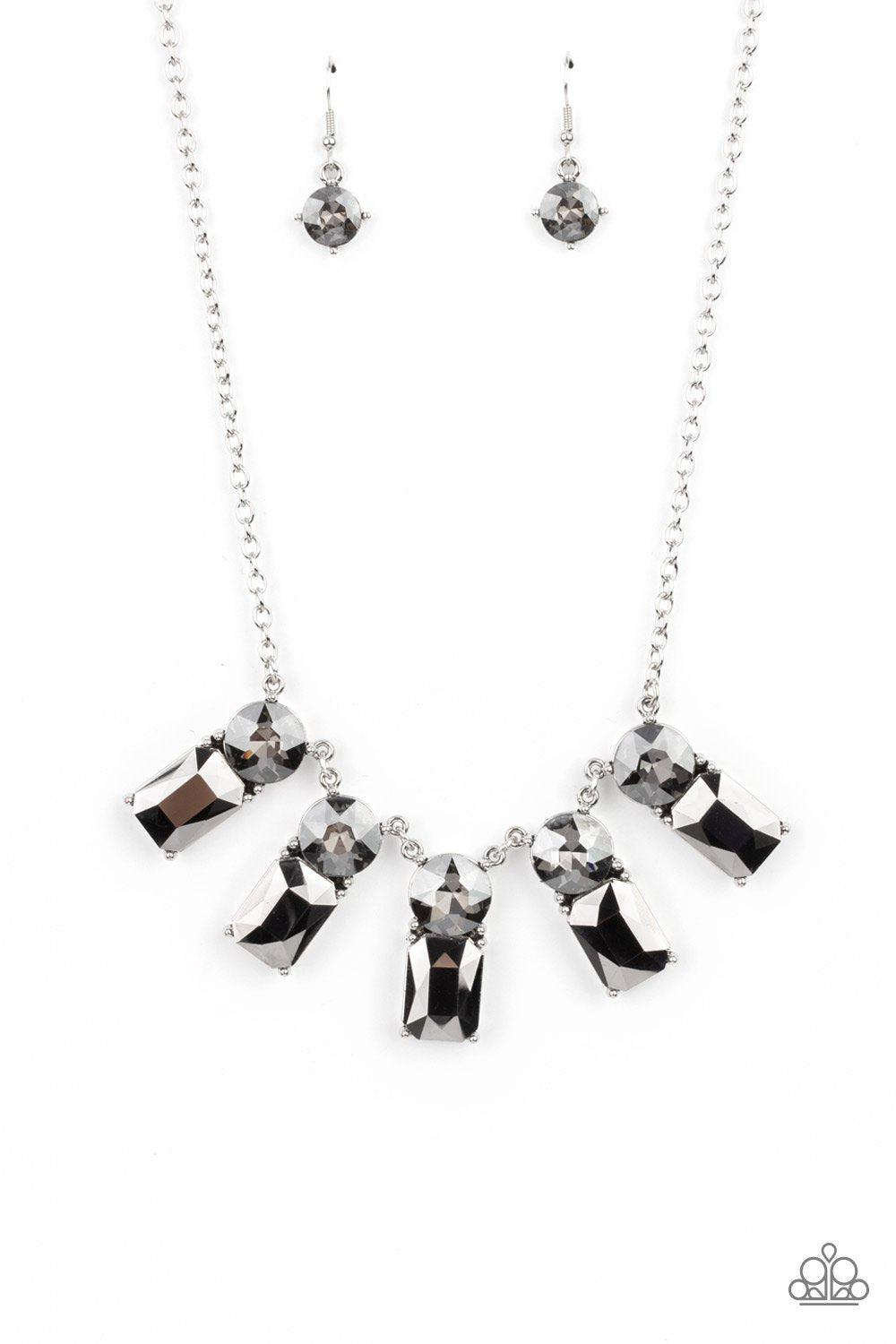 Celestial Royal Smoky Silver and Hematite Rhinestone Necklace - Paparazzi Accessories 2021 Convention Exclusive- lightbox - CarasShop.com - $5 Jewelry by Cara Jewels