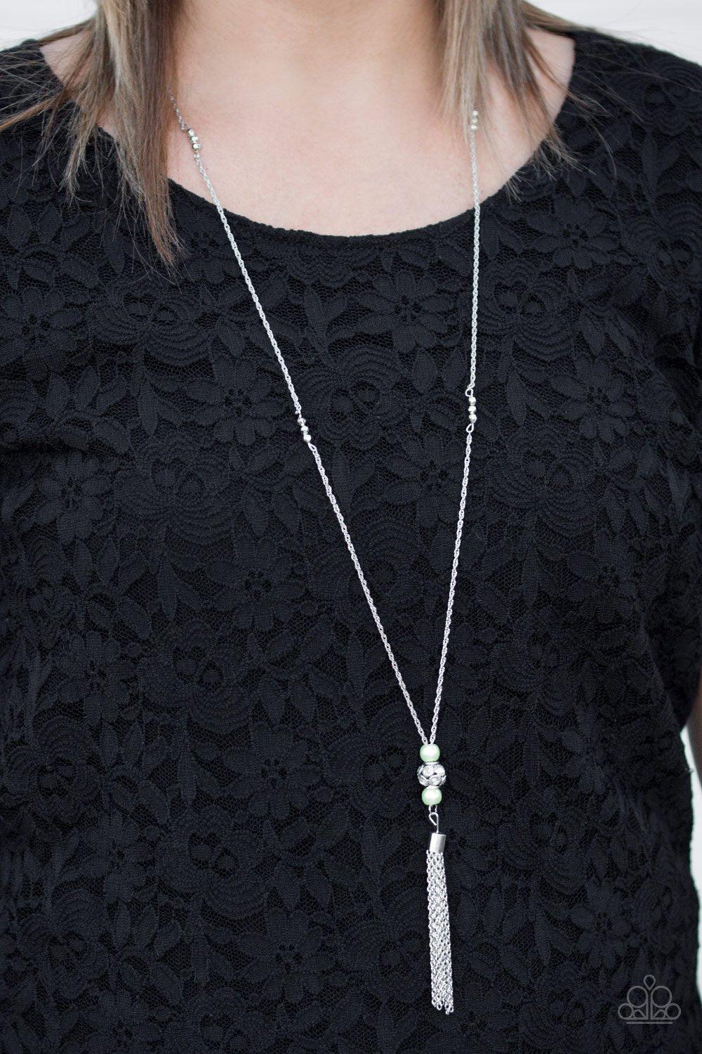 Century Shine Green Necklace - Paparazzi Accessories - model -CarasShop.com - $5 Jewelry by Cara Jewels