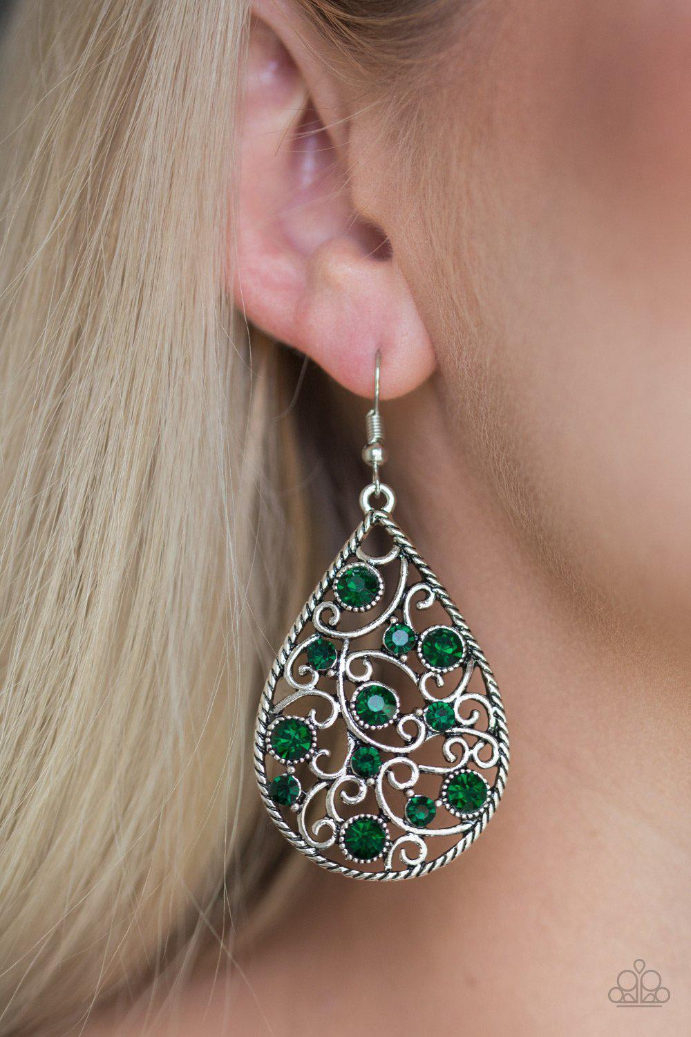 Certainly Courtier Green Teardrop Earrings - Paparazzi Accessories-CarasShop.com - $5 Jewelry by Cara Jewels
