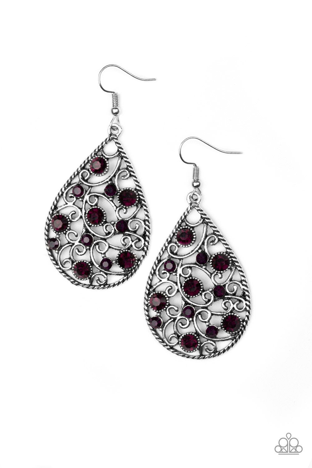 Certainly Courtier Purple Earrings - Paparazzi Accessories-CarasShop.com - $5 Jewelry by Cara Jewels