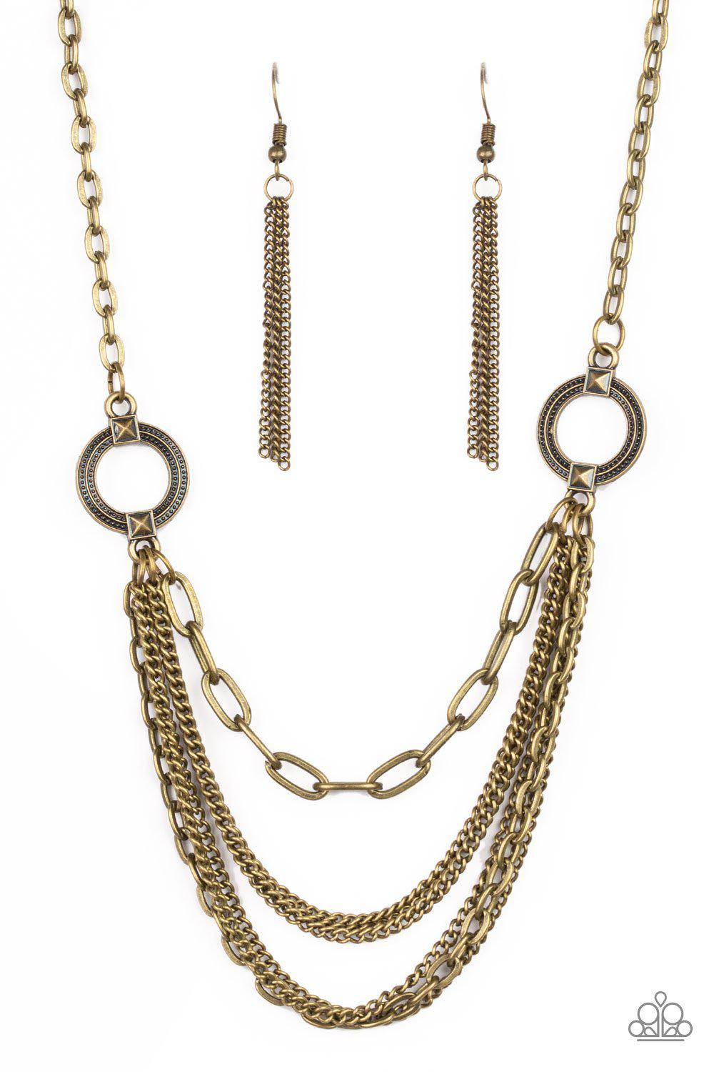 CHAINS Of Command Brass Necklace - Paparazzi Accessories - lightbox -CarasShop.com - $5 Jewelry by Cara Jewels