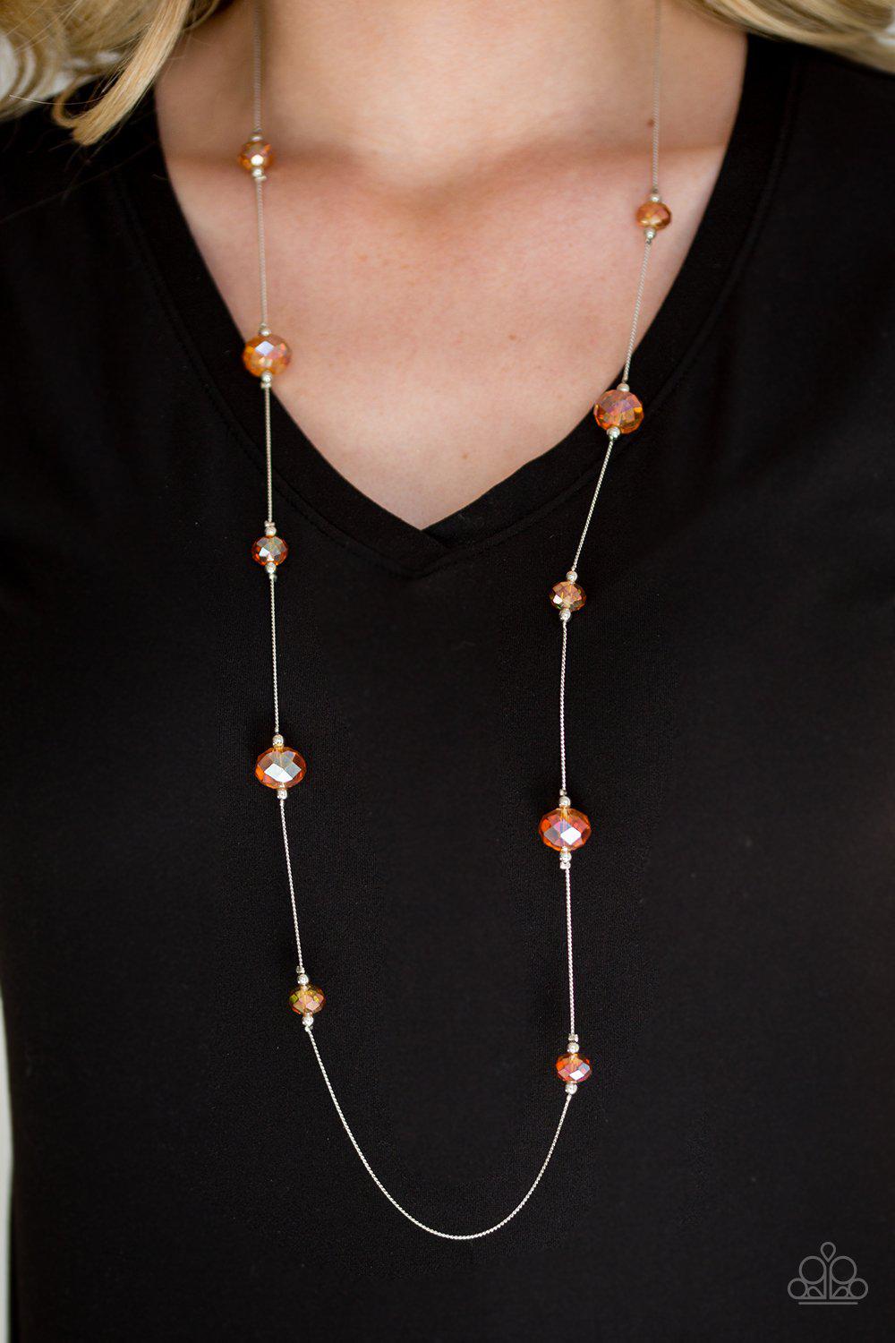 Champagne On The Rocks Orange and Silver Necklace - Paparazzi Accessories - model -CarasShop.com - $5 Jewelry by Cara Jewels