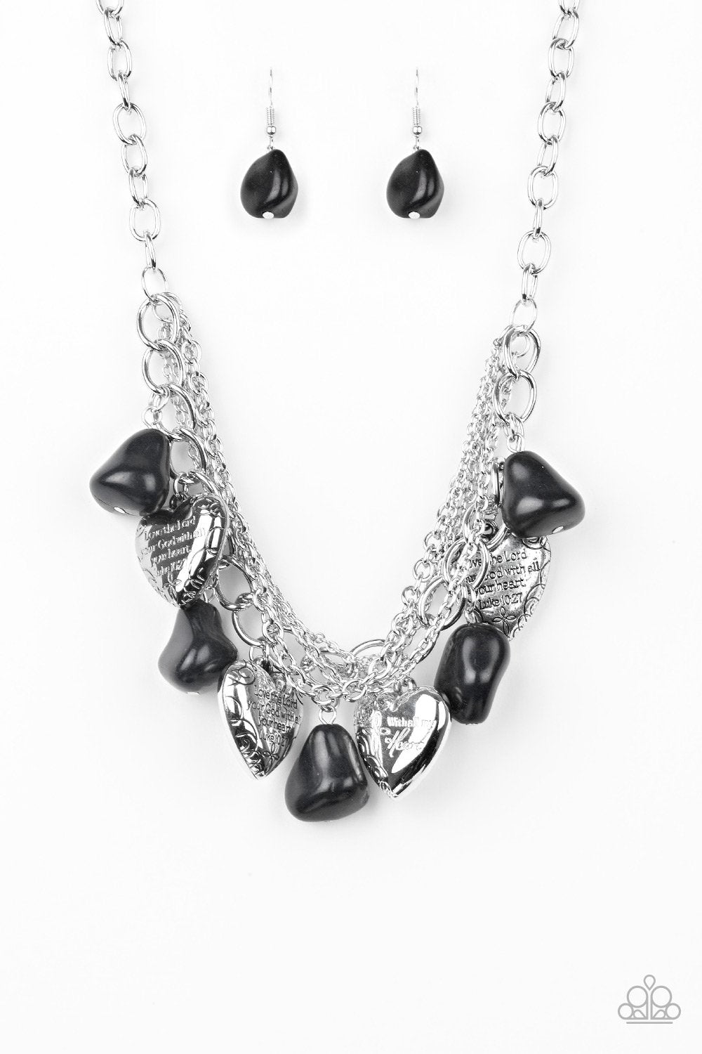 Change of Heart Black Stone and Silver Heart Necklace - Paparazzi Accessories- lightbox - CarasShop.com - $5 Jewelry by Cara Jewels