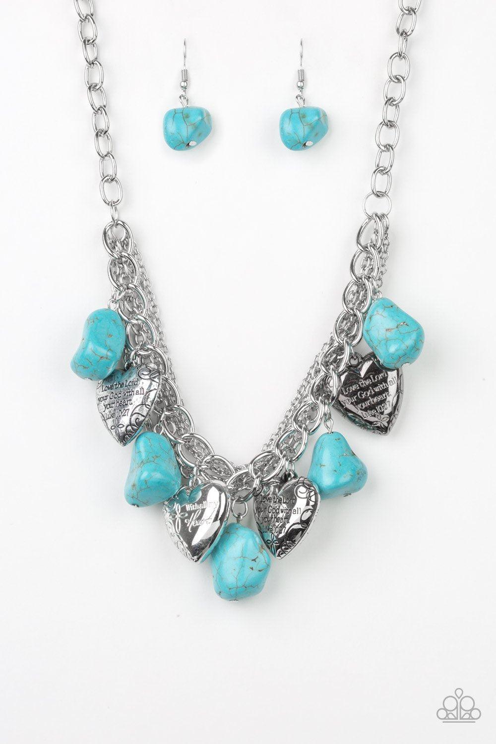 Change of Heart Turquoise Blue Stone and Silver Heart Necklace - Paparazzi Accessories- lightbox - CarasShop.com - $5 Jewelry by Cara Jewels