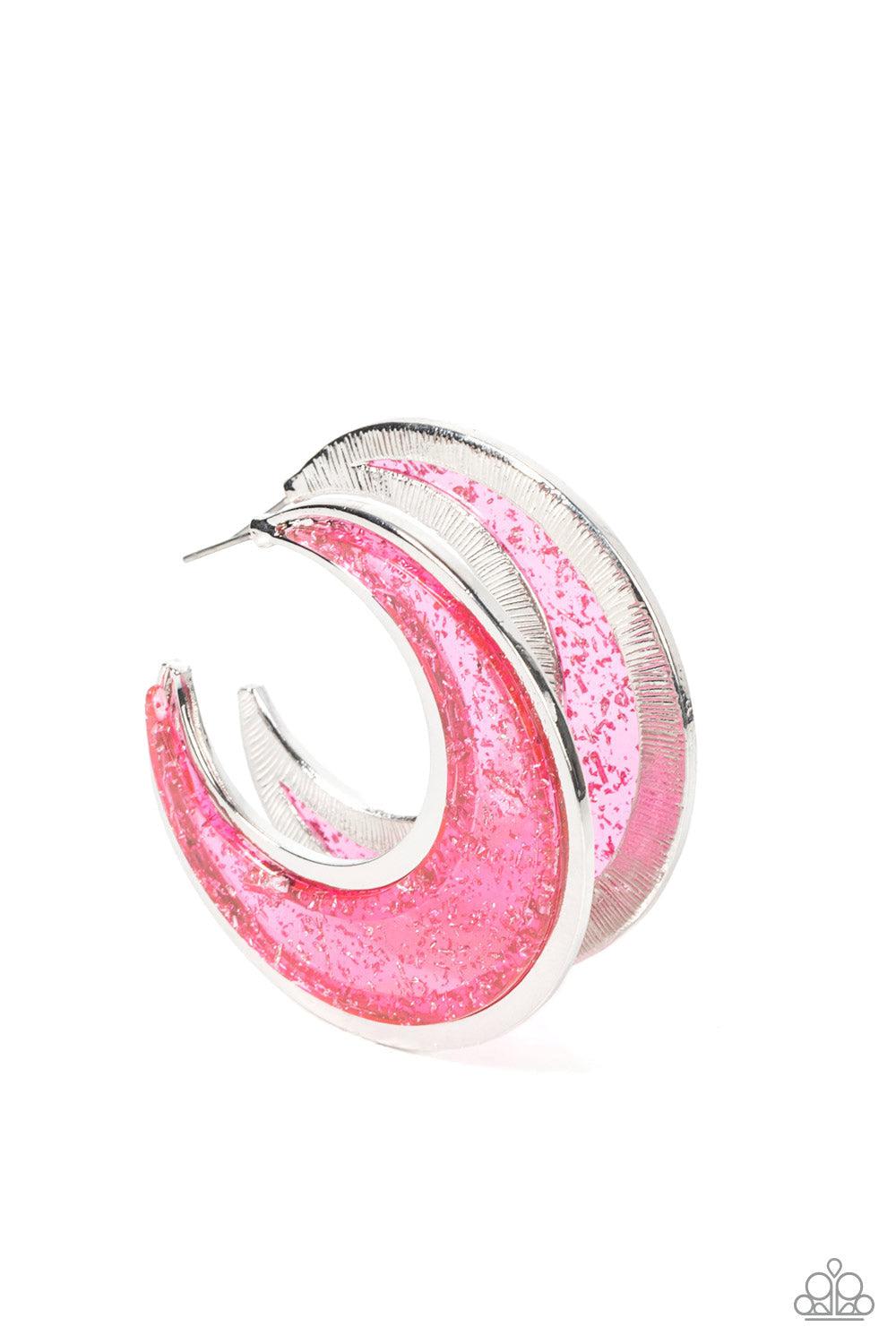 Charismatically Curvy Pink Acrylic Hoop Earrings - Paparazzi Accessories- lightbox - CarasShop.com - $5 Jewelry by Cara Jewels