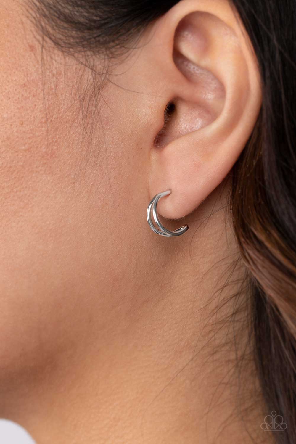 Charming Crescents Silver Hoop Earrings - Paparazzi Accessories-on model - CarasShop.com - $5 Jewelry by Cara Jewels