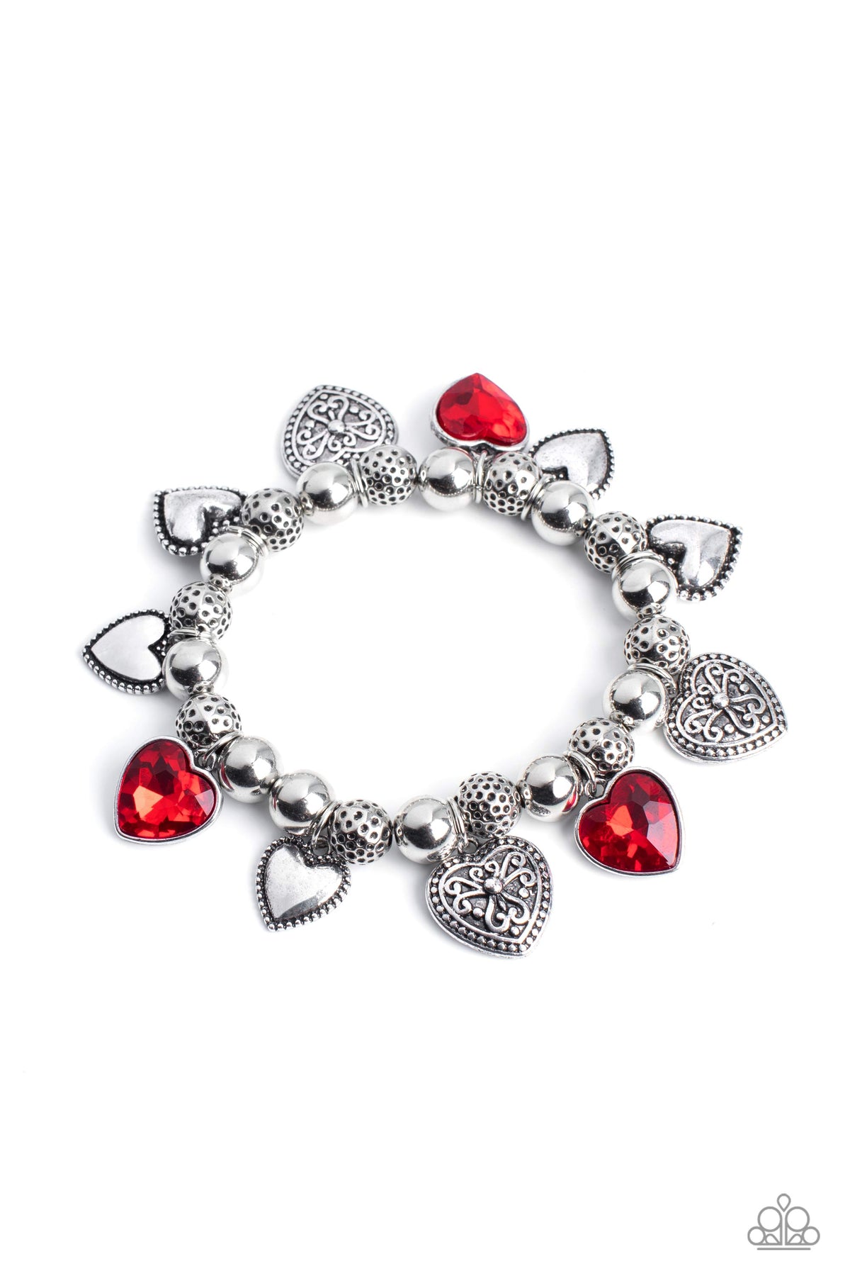 Charming Crush Red Heart Charm Bracelet - Paparazzi Accessories- lightbox - CarasShop.com - $5 Jewelry by Cara Jewels