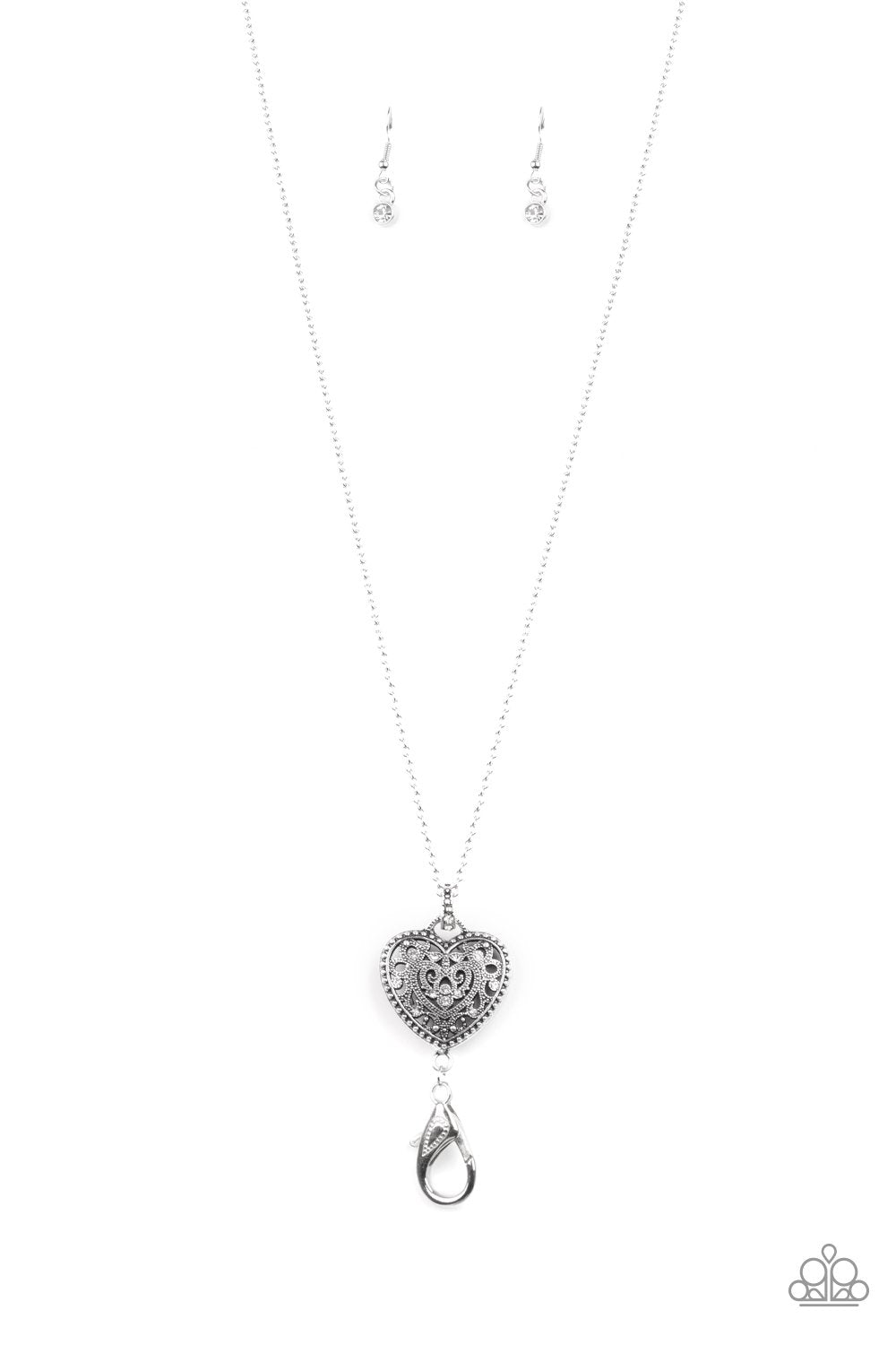Charmingly Casanova White Heart Lanyard Necklace - Paparazzi Accessories-CarasShop.com - $5 Jewelry by Cara Jewels