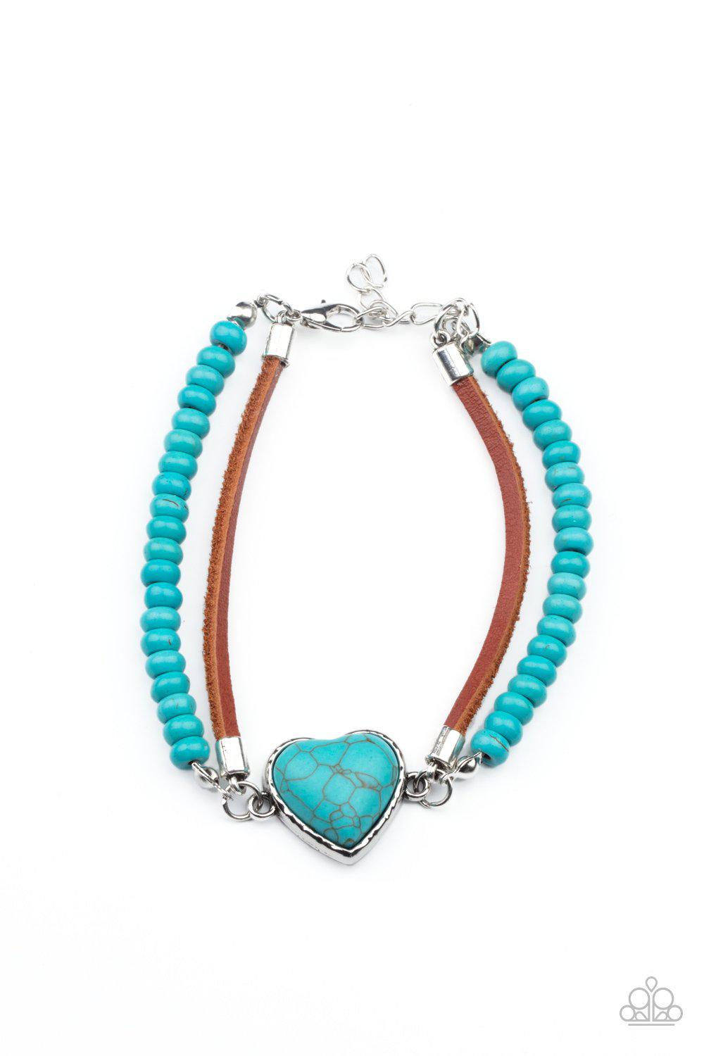 Charmingly Country Turquoise Blue Stone Heart Bracelet - Paparazzi Accessories- lightbox - CarasShop.com - $5 Jewelry by Cara Jewels