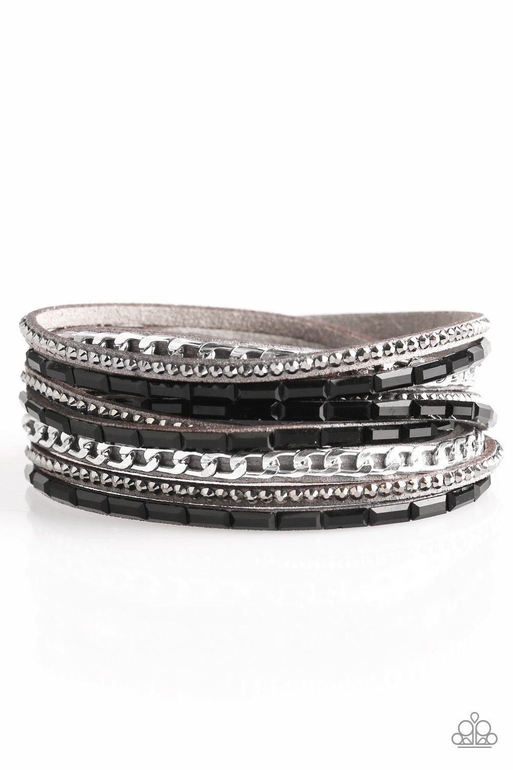 Cheaters Never Prosper Black and Silver Urban Double-wrap Snap Bracelet - Paparazzi Accessories-CarasShop.com - $5 Jewelry by Cara Jewels