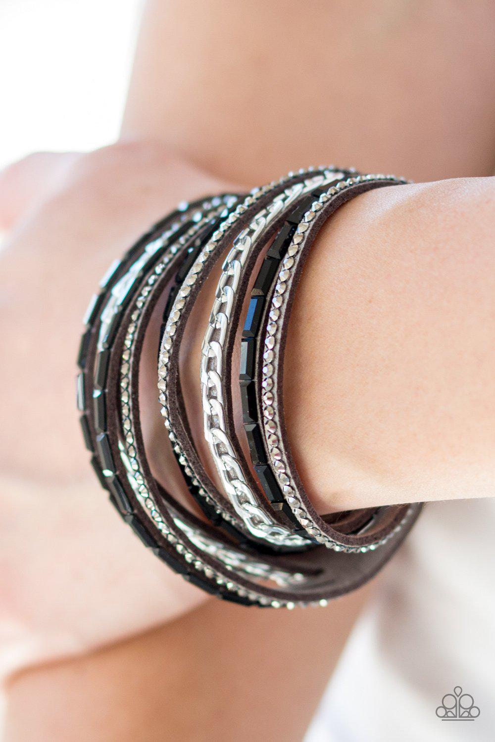 Cheaters Never Prosper Black and Silver Urban Double-wrap Snap Bracelet - Paparazzi Accessories-CarasShop.com - $5 Jewelry by Cara Jewels