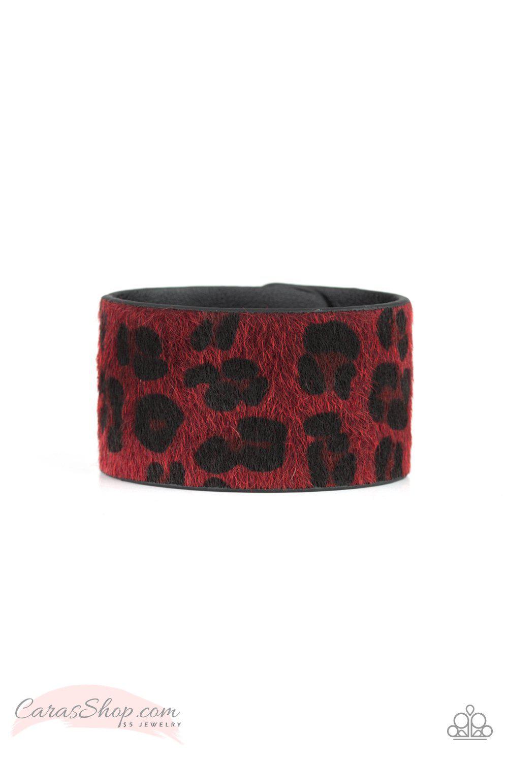 Cheetah Cabana Red Animal Print Wrap Snap Bracelet - Paparazzi Accessories-CarasShop.com - $5 Jewelry by Cara Jewels