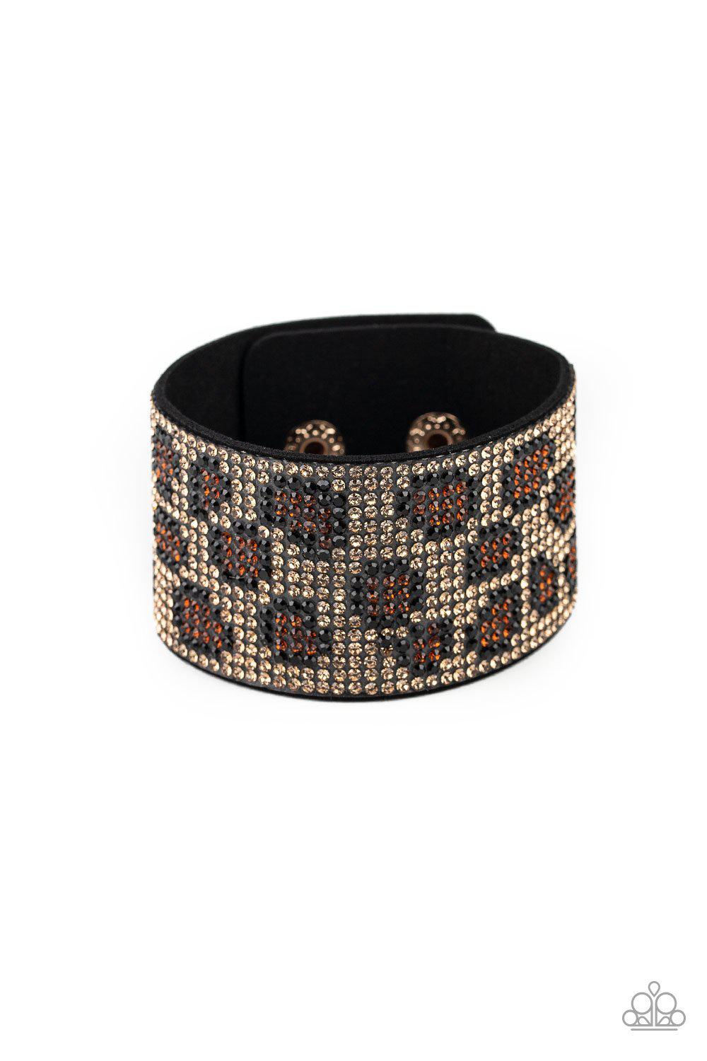 Cheetah Couture Brown Animal Print Rhinestone Wrap Snap Bracelet - Paparazzi Accessories-CarasShop.com - $5 Jewelry by Cara Jewels