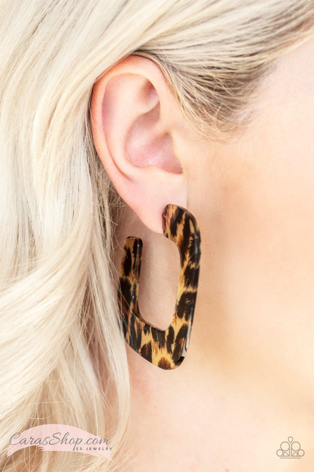 Cheetah Incognita Acrylic Hoop Earrings - Paparazzi Accessories-CarasShop.com - $5 Jewelry by Cara Jewels