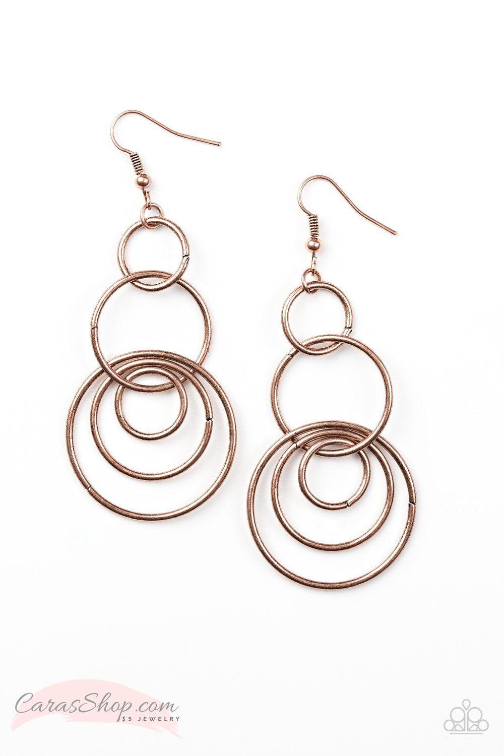 Chic Circles Copper Earrings - Paparazzi Accessories-CarasShop.com - $5 Jewelry by Cara Jewels