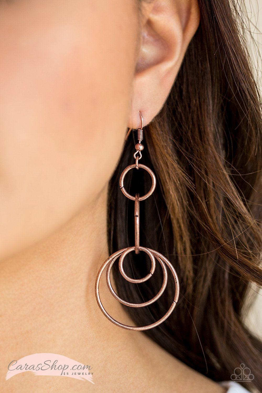Chic Circles Copper Earrings - Paparazzi Accessories-CarasShop.com - $5 Jewelry by Cara Jewels