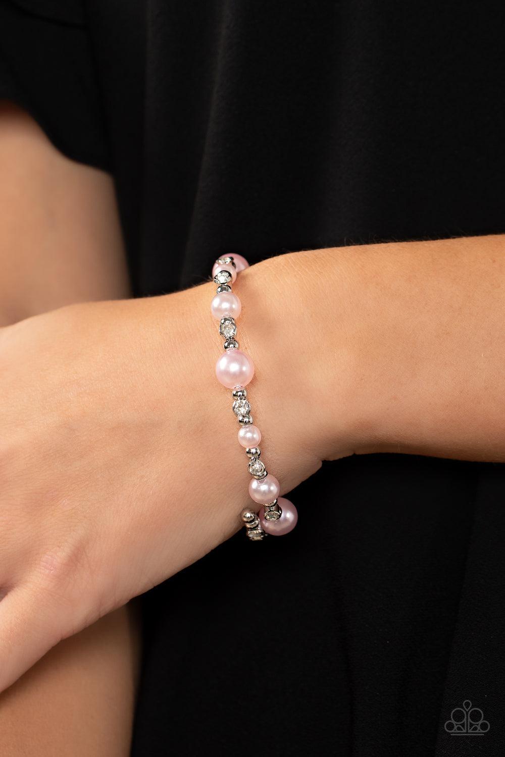 Chicly Celebrity Pink Pearl Coil Bracelet - Paparazzi Accessories-on model - CarasShop.com - $5 Jewelry by Cara Jewels