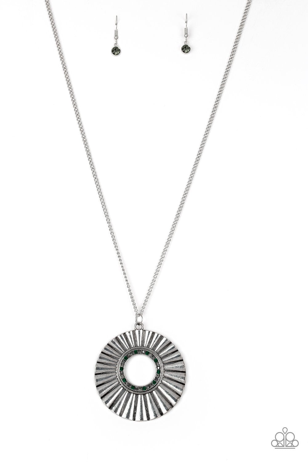 Chicly Centered Multi Rhinestone and Silver Necklace - Paparazzi Accessories - lightbox -CarasShop.com - $5 Jewelry by Cara Jewels
